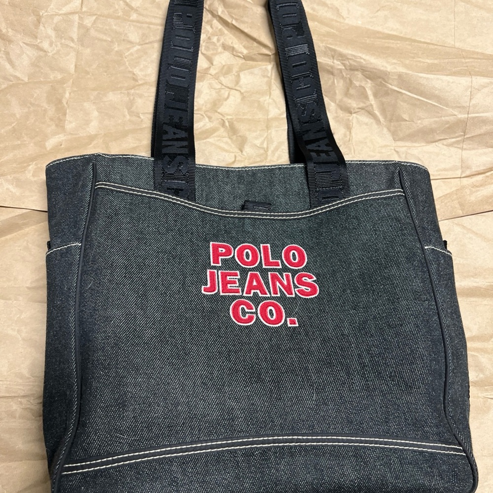 Y2K Polo by Ralph Lauren Denim Tote with Red Logo